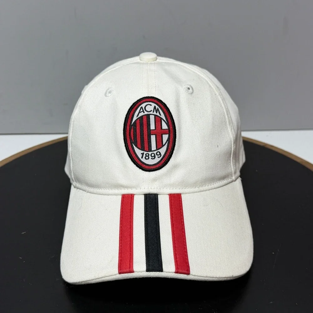 AC‎ Milan Hat Adidas Youth OSFM Soccer Fan Futbol Cap White Red Black Striped